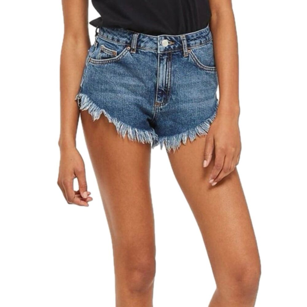NWOT Topshop Kiri High Rise Curved Frayed Raw Hem Cut Off Denim Jeans Shorts 6